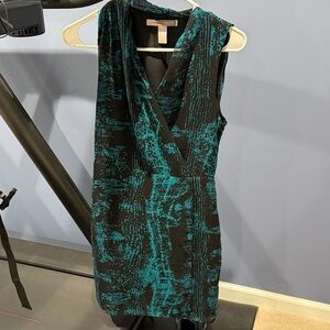 Sleeveless Wrap-Front Teal & Black Dress